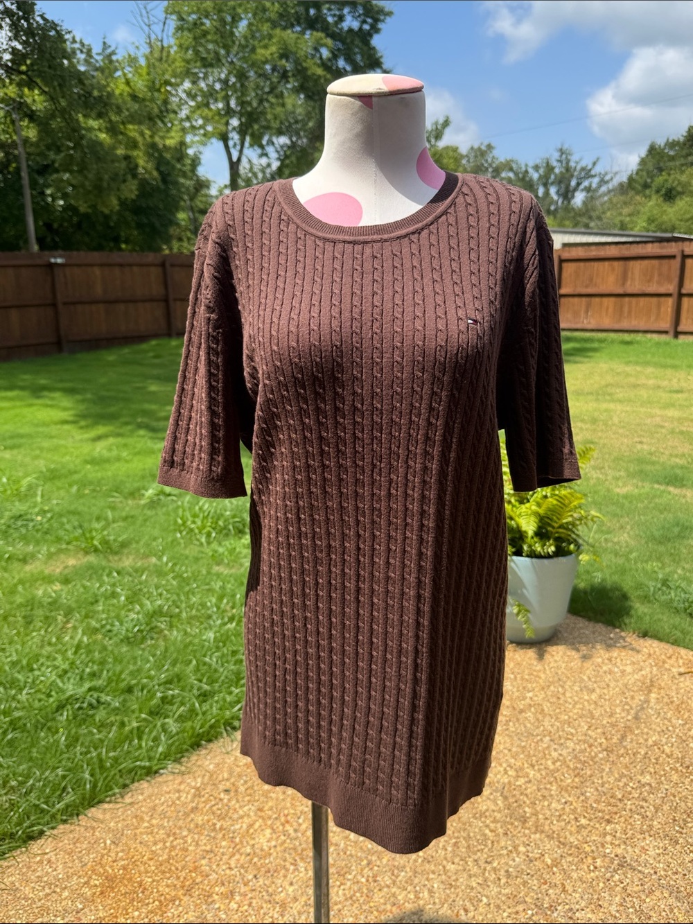 Tommy Hilfiger Chocolate Brown Cable Knit Scoop Neck Sweater